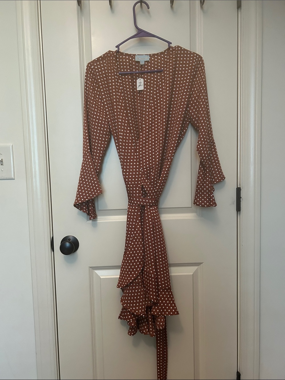 Veronica M Rust Polka Dot Wrap Midi Dress